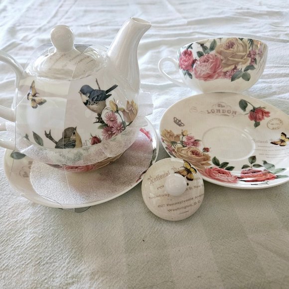 2 STECHCOL GRACIE BONE CHINA STACKED TEAPOT CUP & SAUCER Royal London Theme New - Picture 7 of 16